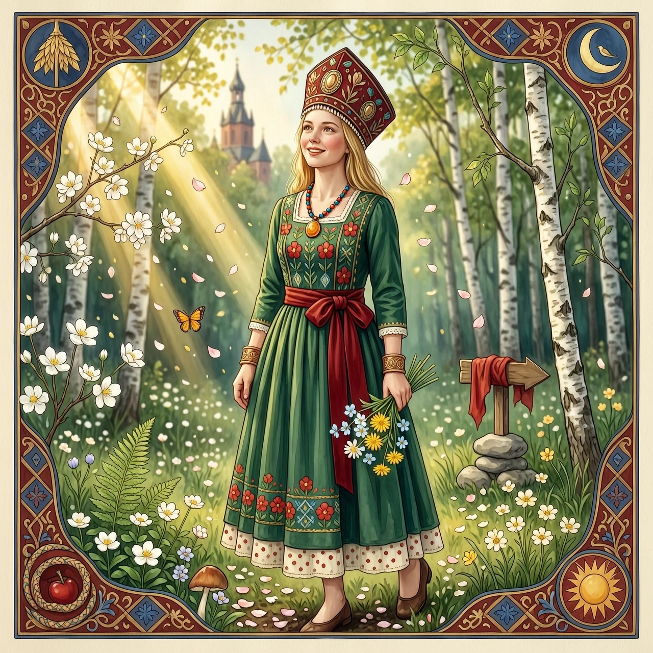 Russian Russians: A detailed portrait of a young woman of Slavic appearance from the 16th century in a traditional long Russian sundress and a traditional Russian cocoanut…