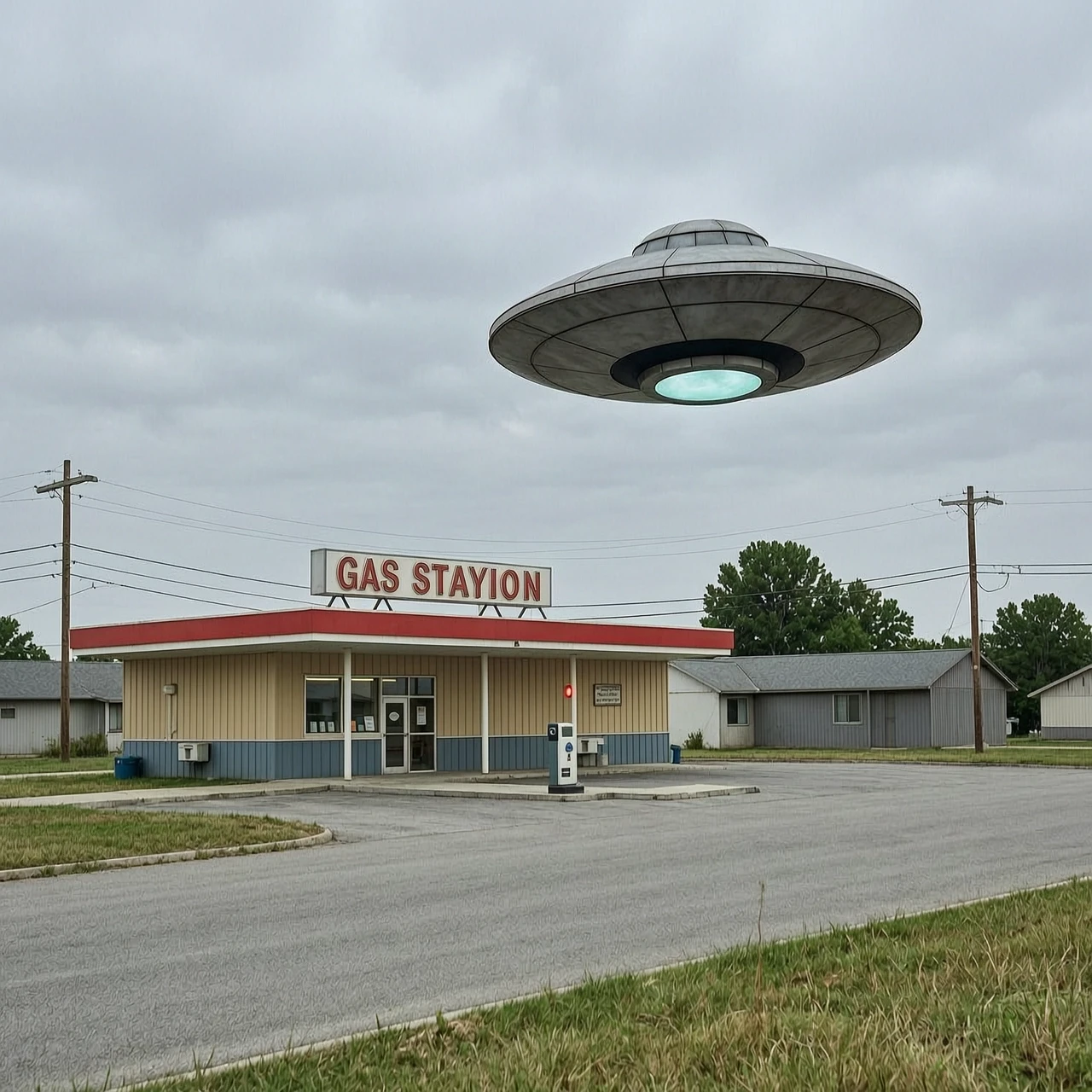 A UFO over a gas station in a modern, backwater American town — работа пользователя Горячий Адамант