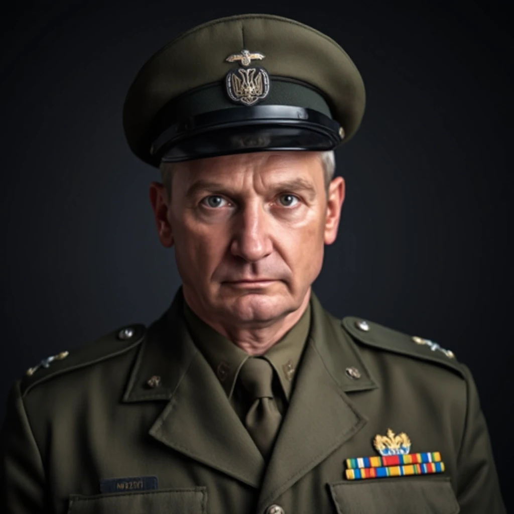 professional portrait of middle aged impudent but cowardly ukrainian lieutenant in NATO uniform. — работа пользователя Firebat