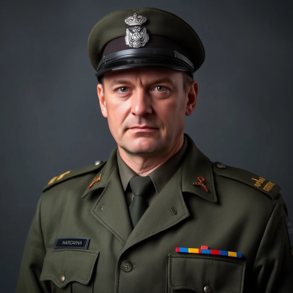 professional portrait of middle aged impudent but cowardly ukrainian lieutenant in NATO uniform. — работа пользователя Firebat