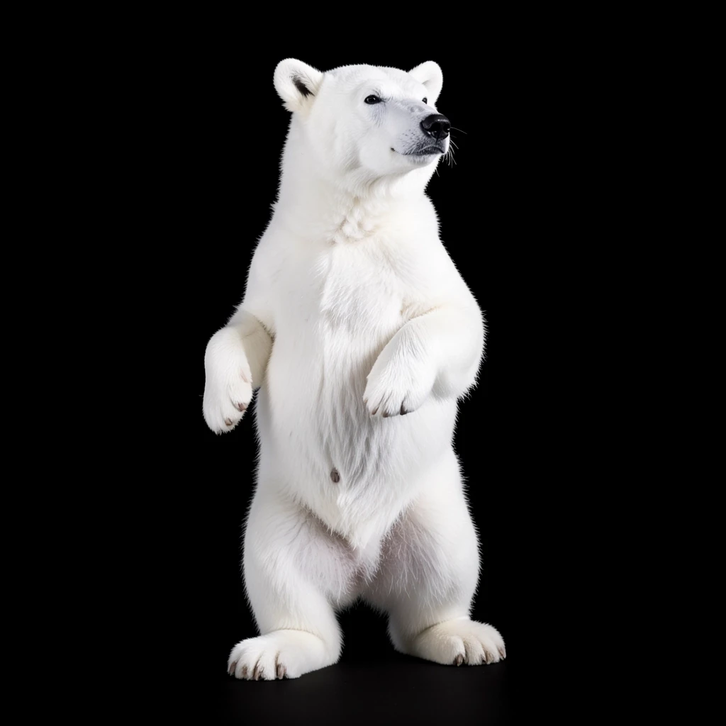 white bear stands on its hind legs, black background, 3/4 view — работа пользователя Блестящая Конвекция