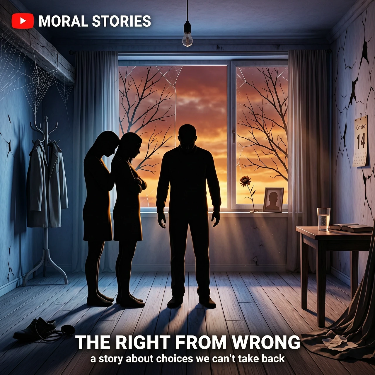 silhouette of a man and woman walking in the sunset, youtube thumbnail, a very sad man, three women, grieving, 3d shadowing, standing alone, used future, animated still, trio,…