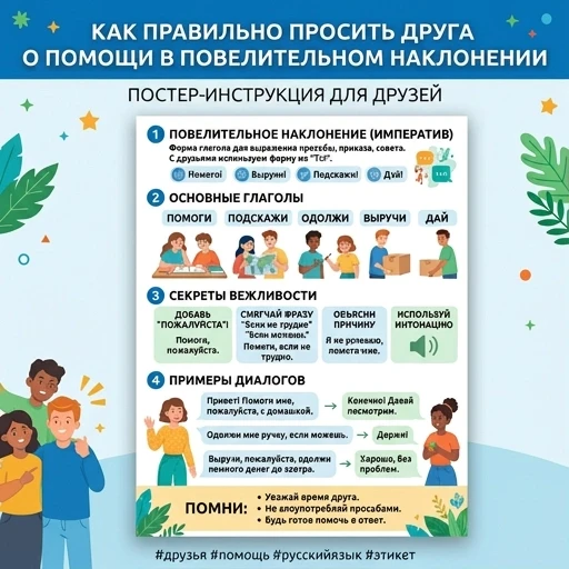 Как правильно попросить друга о помощи в повелительном наклонение плакат на русском языке — работа пользователя Космическая Мечта