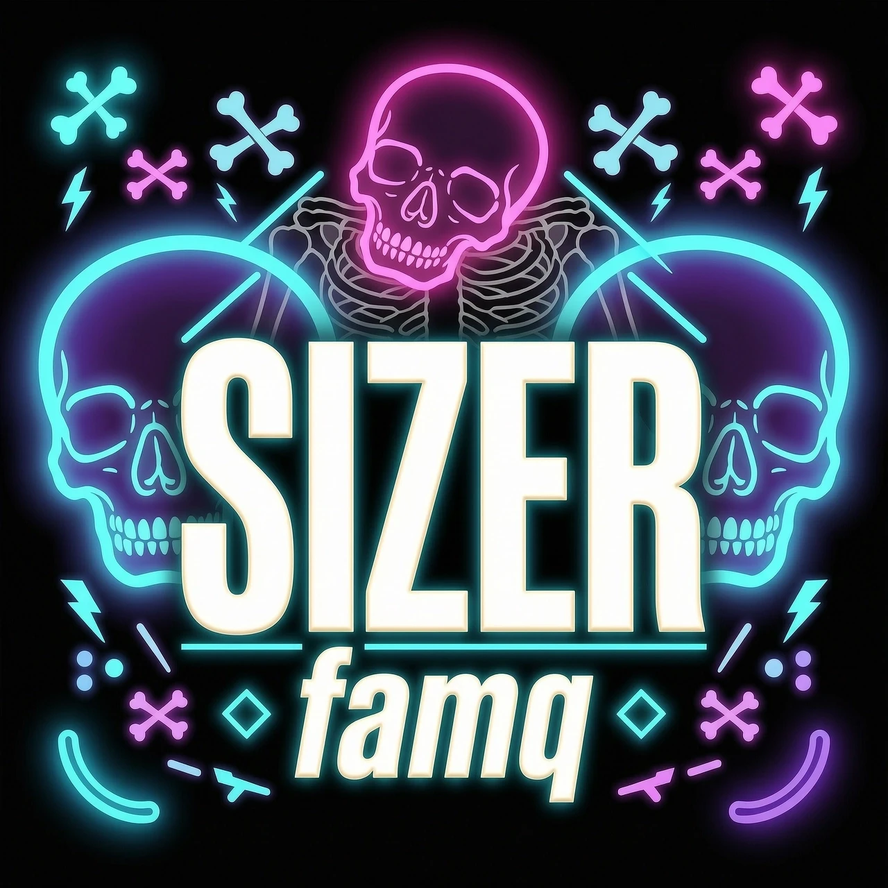 логотип для фамы в majestic rp с названием SIZER . Фон чтобы был черным а шрифт толстыл белым цветом и ниже надписи SIZER надпись famq . На фоне должно быть что нибудь типо…