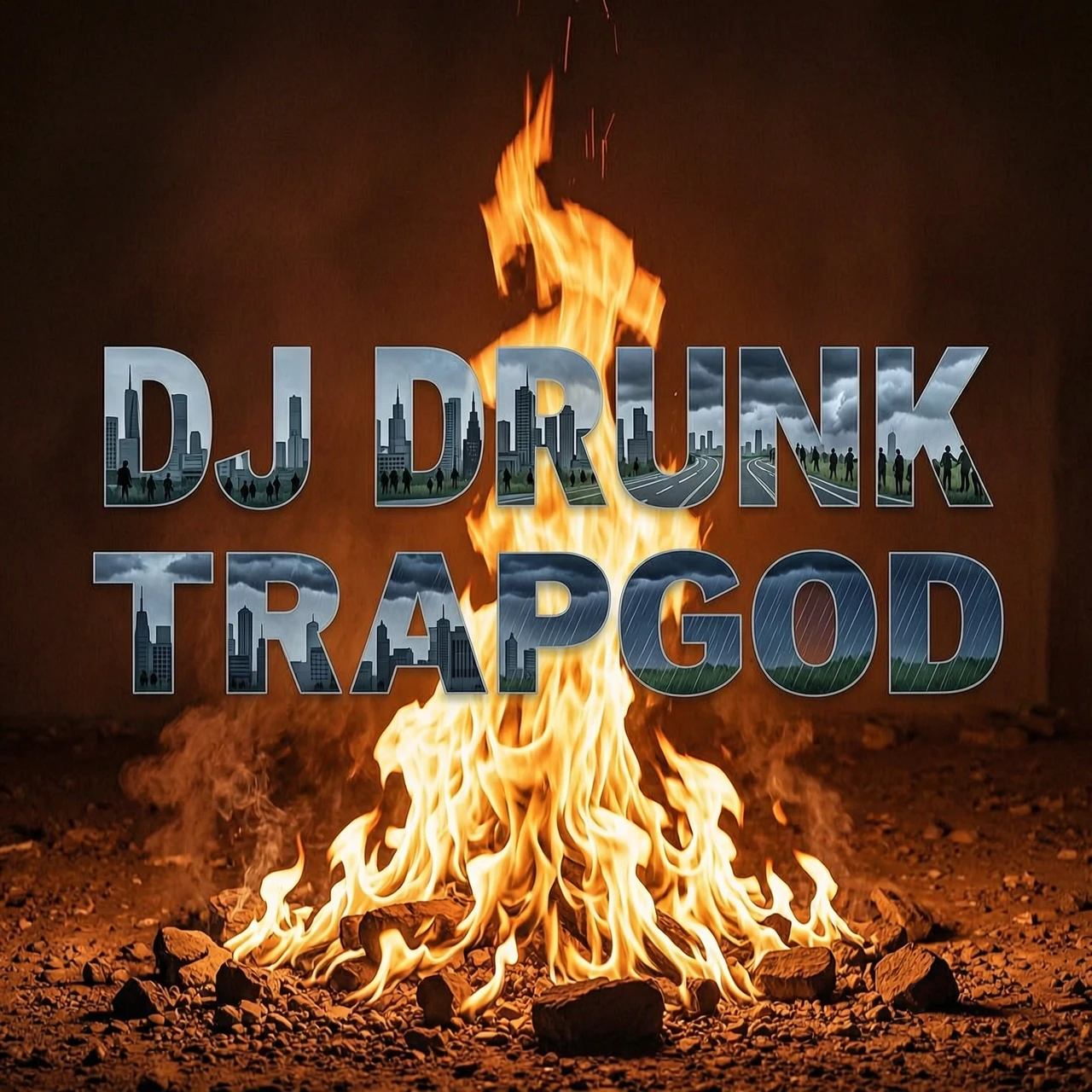 Стиль - фотореализм DJ Drunk - It's A TRAPGOD ФОН - огонь необычной формы Не используй людей и микшерный пультр на фото. Использвуй только огонь Шрифт сделай прозрачным но…