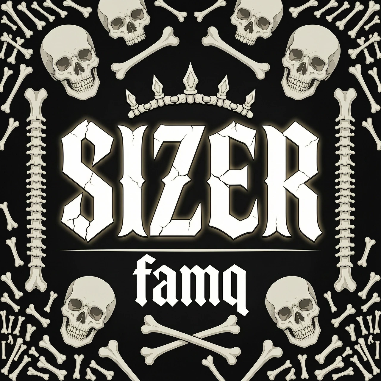 логотип для фамы в majestic rp с названием SIZER . Фон чтобы был черным а шрифт толстыл белым цветом и ниже надписи SIZER надпись famq . На фоне должно быть что нибудь типо…