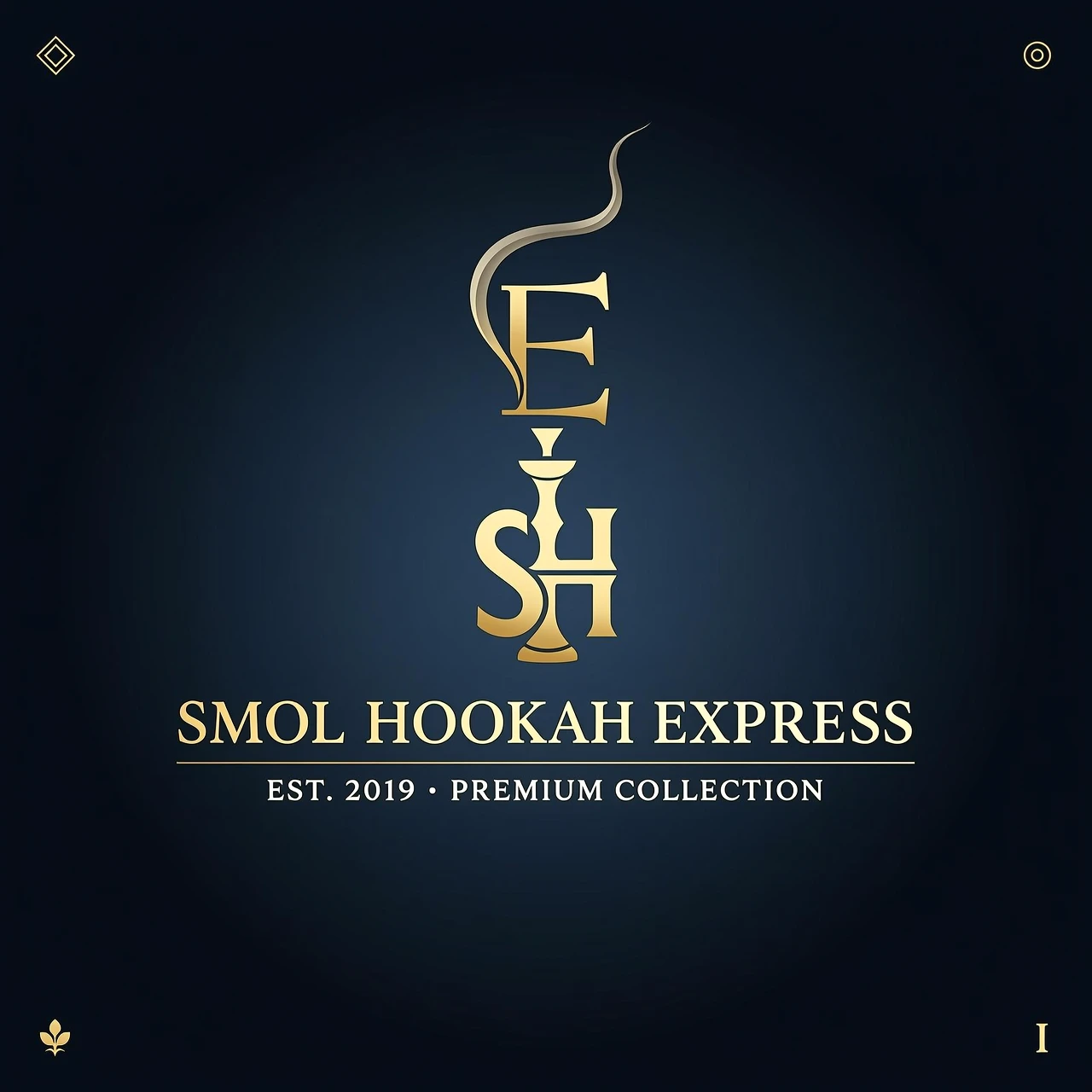 "Элегантный геометричный логотип в премиальном стиле для 'Smol Hookah Express'. Построен по правилу золотого сечения. Иконка представляет собой минималистичный…