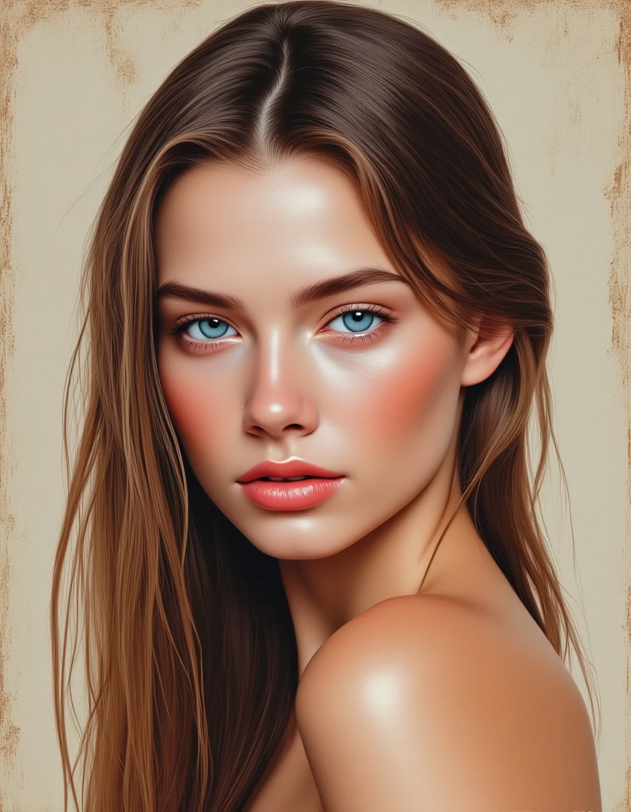 A masterful oil portrait on a thick linen canvas with a rough texture, executed with thick impasto strokes and visible strokes made with a palette knife, conveys the nostalgic,…