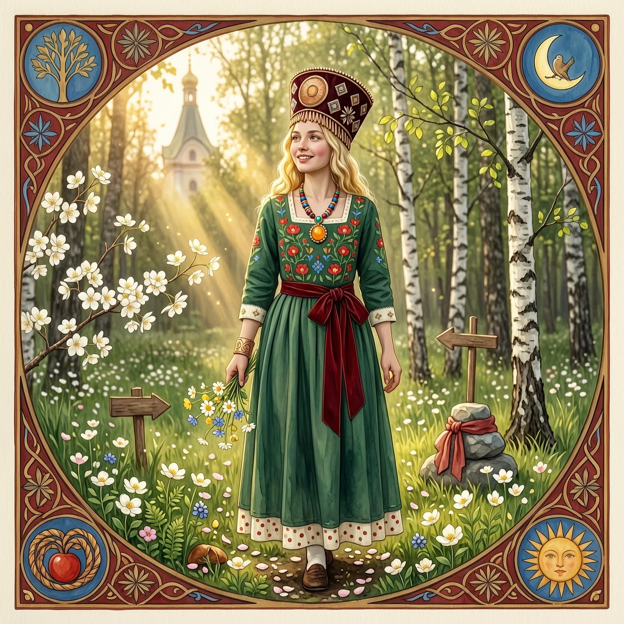 Russian Russians: A detailed portrait of a young woman of Slavic appearance from the 16th century in a traditional long Russian sundress and a traditional Russian cocoanut…