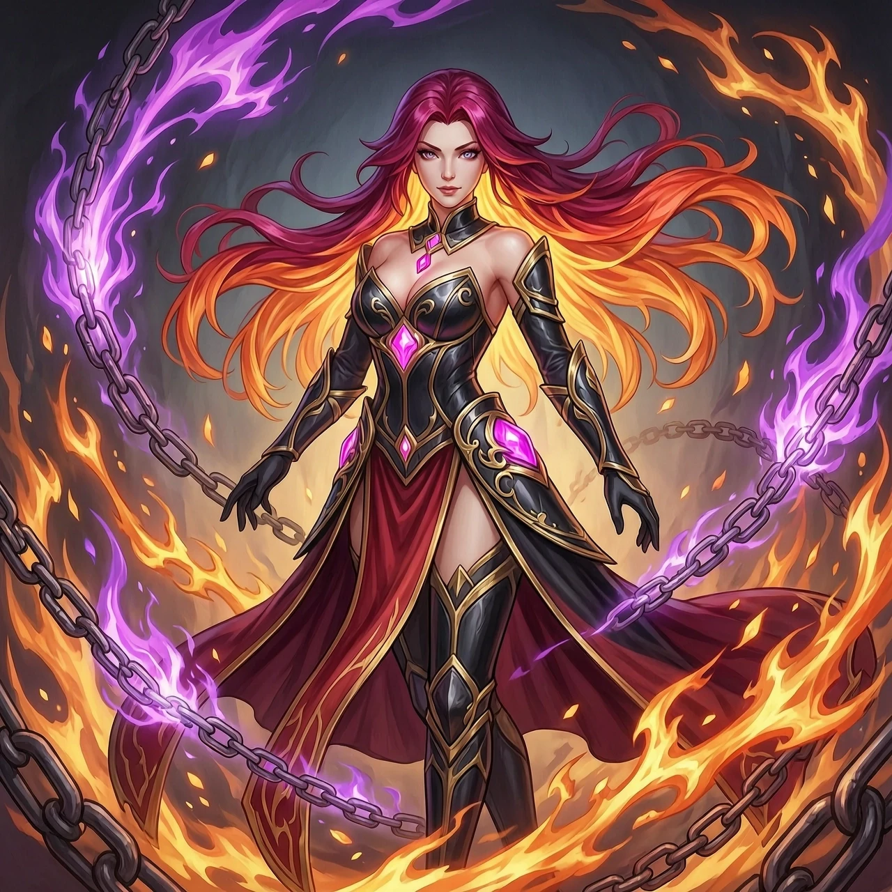 Masterpiece digital painting, premium hand-painted 2D game key art, anime-inspired semi-realistic style. A complete visual reimagining of the character as a stunningly beautiful…