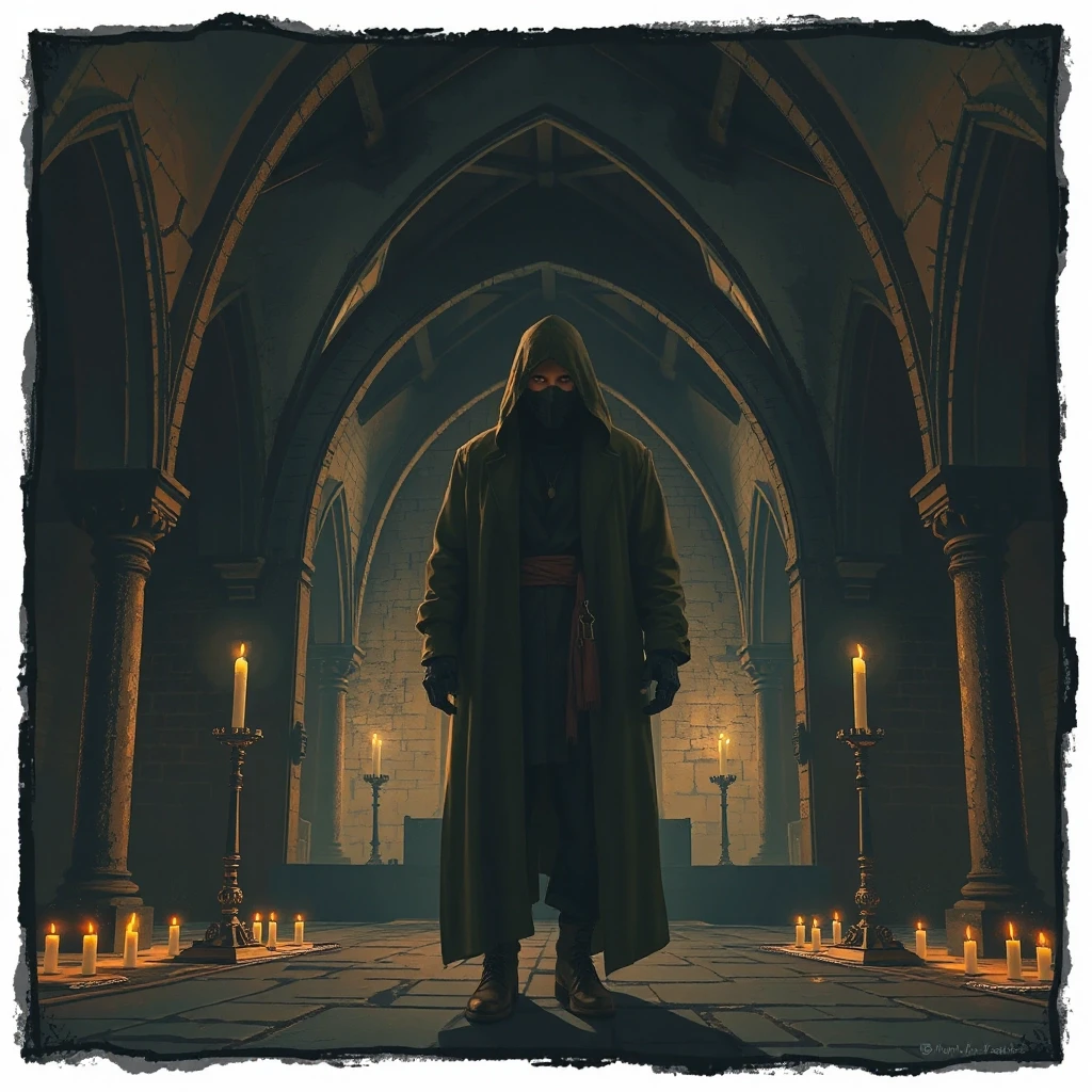 Under the vaults of an ancient medieval church, in the semi-darkness, by the lit candles, stands a mysterious man in a long, ankle-length cloak, a hood thrown over his head, his…