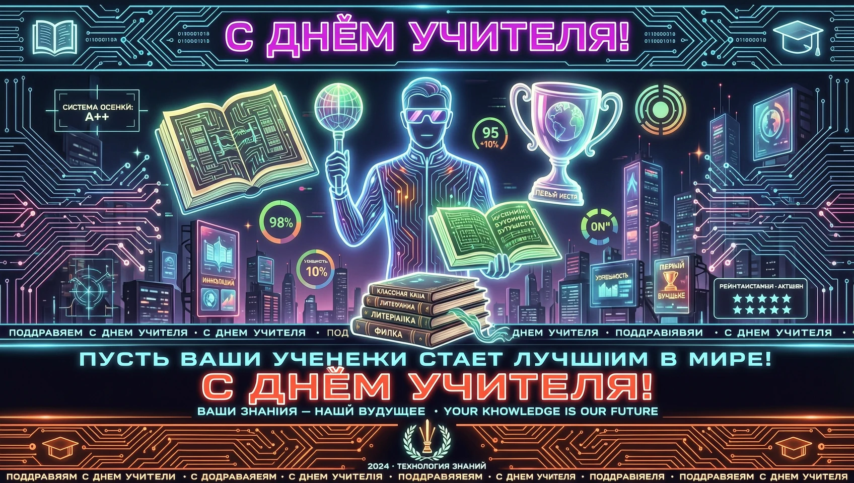 поздравительная открытка к Дню учителя, стиль киберпанк — работа пользователя Живая Ламия