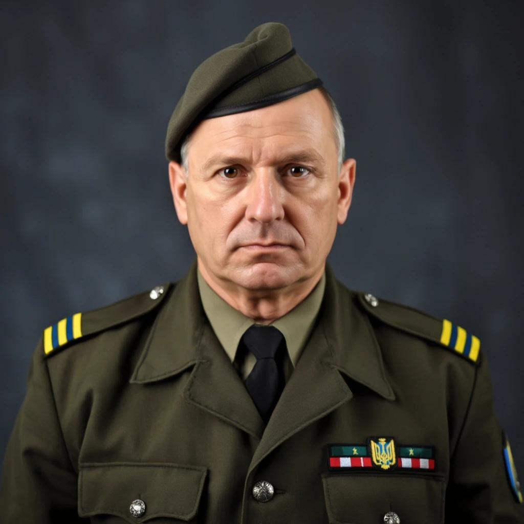 professional portrait of middle aged impudent but cowardly ukrainian lieutenant in NATO uniform. — работа пользователя Firebat