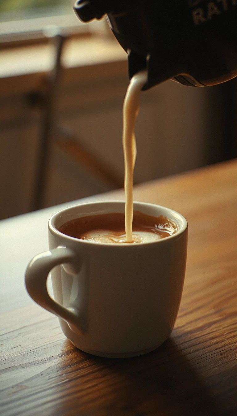 Cinematic premium coffee commercial, warm sophisticated atmosphere, realistic photography, shallow depth of field, beautiful natural morning light, subtle film grain, elegant…
