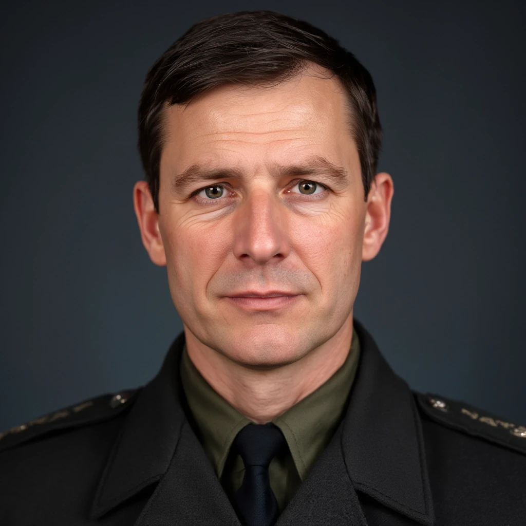 professional portrait of middle aged brave german lieutenant in NATO uniform. Short dark hairs, cold but clever grey eyes — работа пользователя Firebat