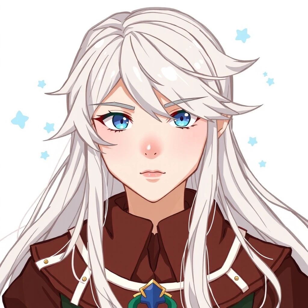 A 14-year-old boy with long, flowing white hair and blue eyes. He is serious and dressed in a fantasy costume. Illustration. Attention to detail. — работа пользователя Пряный…
