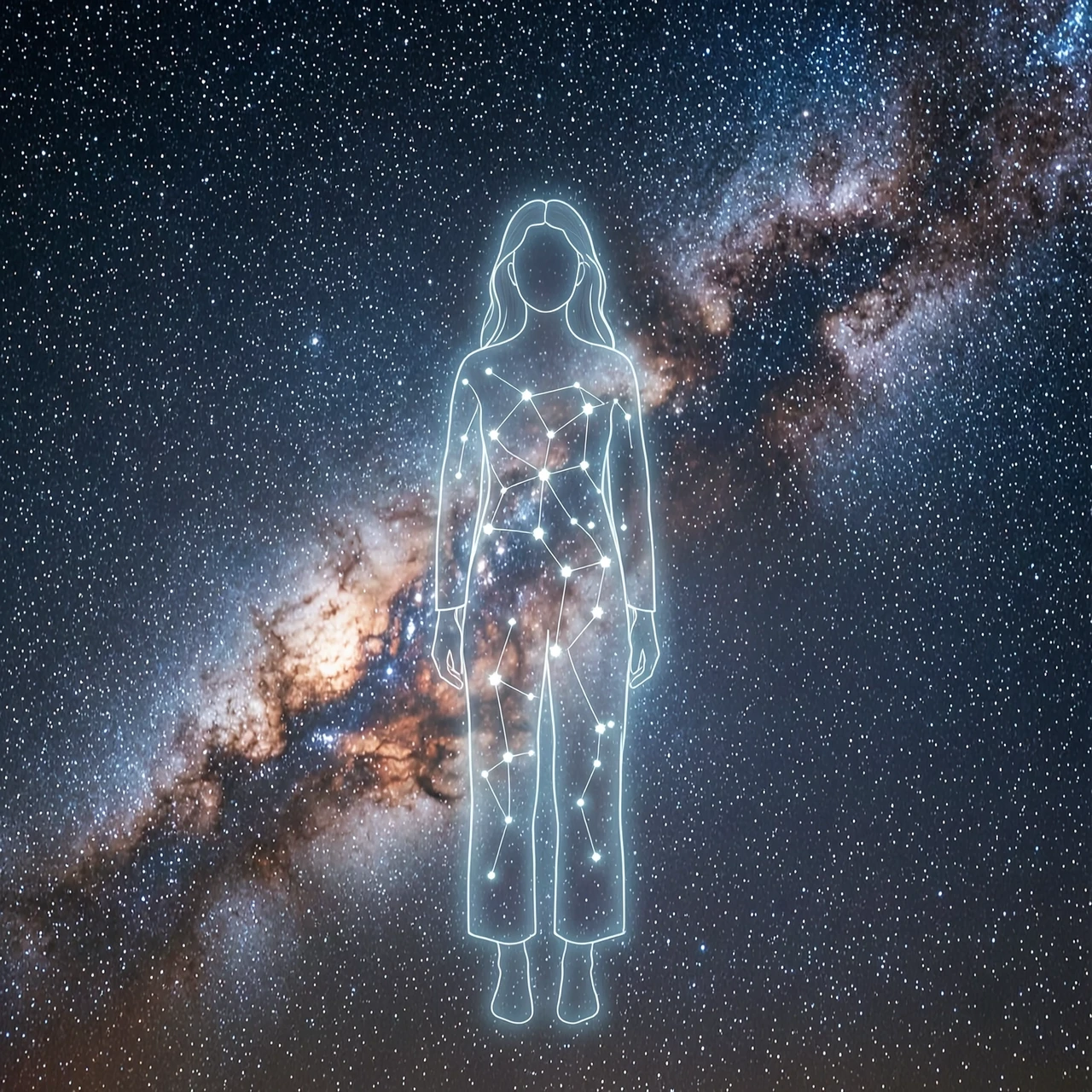 The young woman slowly fades away, only to reappear a moment later as the outline of a constellation against the backdrop of a shimmering universe. — работа пользователя…