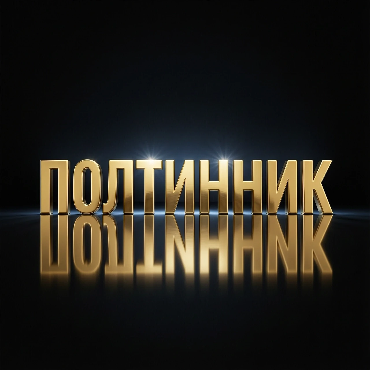 Minimalist composition on a solid, deep matte black background. In the center, the word "ПОЛТИННИК" is rendered in a bold, upright Soviet-style sans-serif typeface,…