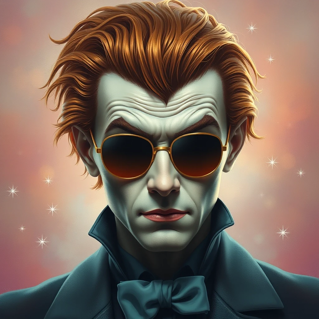 Emotional Dracula of [Jute:Copper:7], Dracula has Beehive hair, alluring Sunglasses, Fine art, 80mm, dreamy magical atmosphere, elegant, heroic, dreamlike, colorful, very…