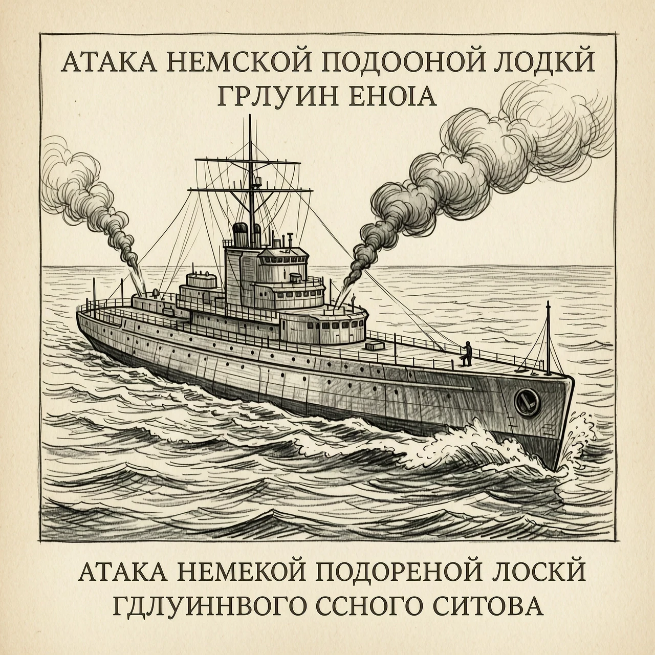 книжная иллюстрация карандашом атака немецкой подводной лодки гражданского судна — работа пользователя Безумная Комета