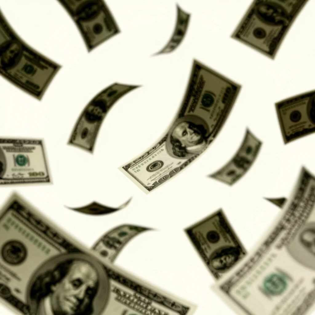 A close-up of a poster with money flying around, the album cover, no text — работа пользователя Экстремальная Вспышка