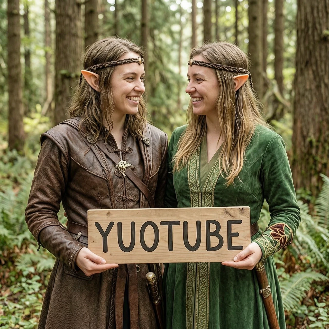 Эльфа с эльфийкой в паре и в руках держат надпись: YUOTUBE — работа пользователя Оригинальный Эксимер