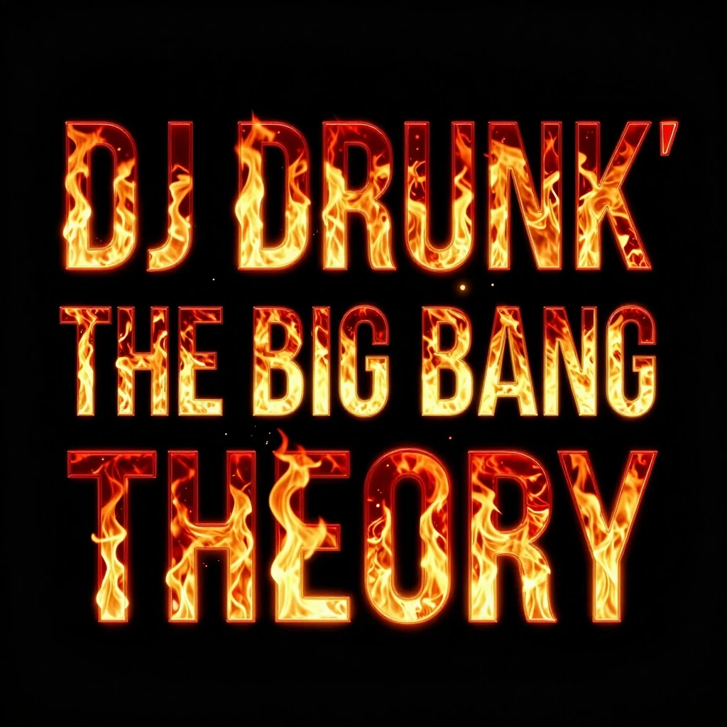 Modern 2026 electronic music album cover, solid matte black background. Hyper-bold extended futuristic font reading on three lines: line 1 "DJ DRUNK'", line 2…