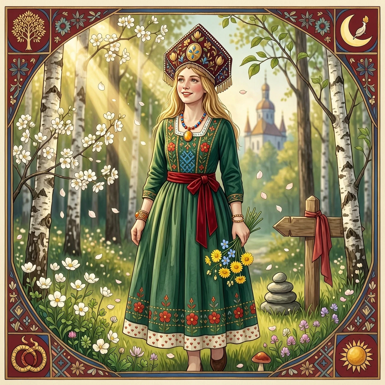 Russian Russians: A detailed portrait of a young woman of Slavic appearance from the 16th century in a traditional long Russian sundress and a traditional Russian cocoanut…