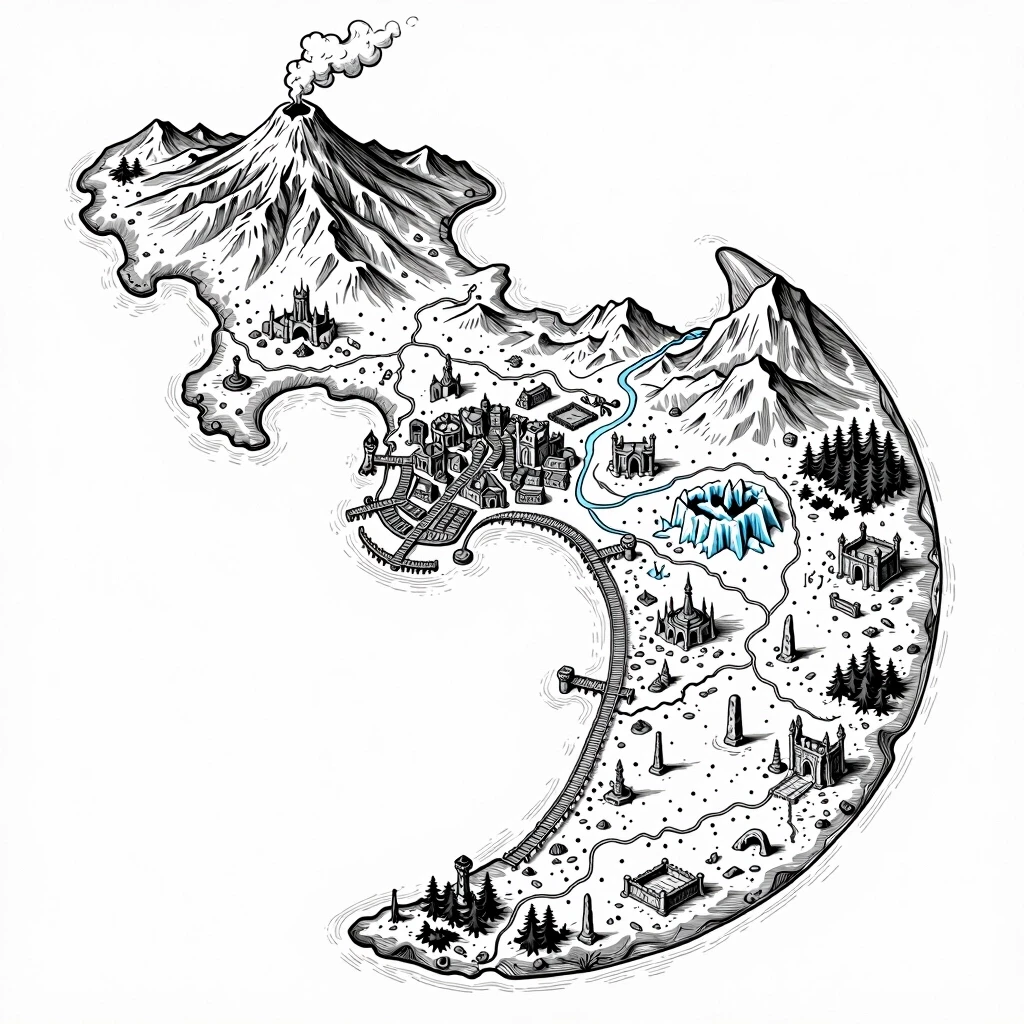 2D top-down authentic gritty dark fantasy large-scale strategic nautical map, high-detail medieval woodcut style, inspired by Tainted Grail: Fall of Avalon. Pure white…