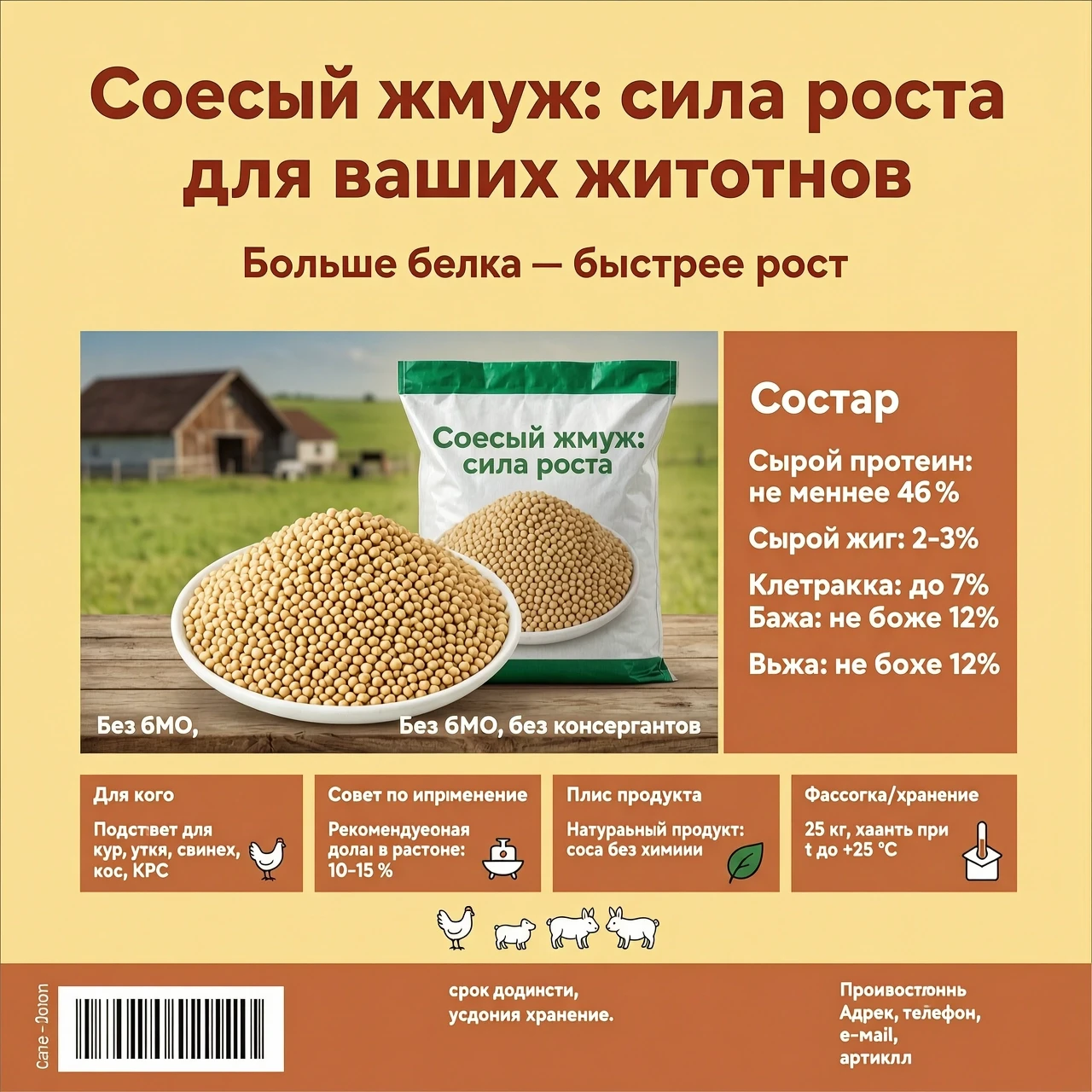 Макет этикетки Цветовая схема Фон: тёплый жёлтый (например, Pantone 1225 C или RGB 255, 218, 138) — создаёт ощущение натуральности и уюта. Акценты/плашки/рамки:…