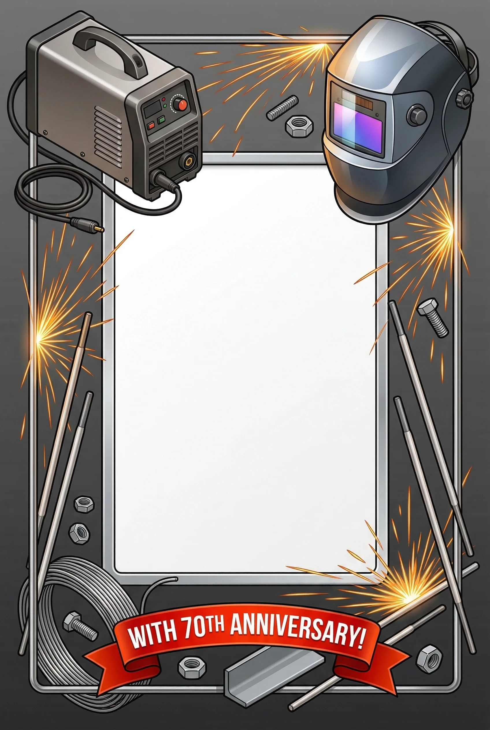 Create an A4-format illustration of a decorative congratulatory frame designed to hold a 10×15 cm photo in the center. Layout: * Top left corner: a detailed image of a compact…