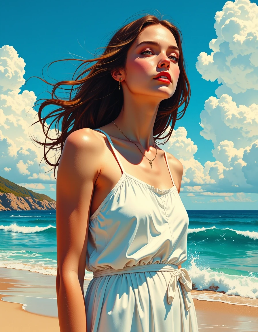 A masterpiece in the style of the 1980s, featuring clean lines, dynamic brushstrokes, and rich textures in the background, evoking nostalgia, perhaps with subtle patterns…