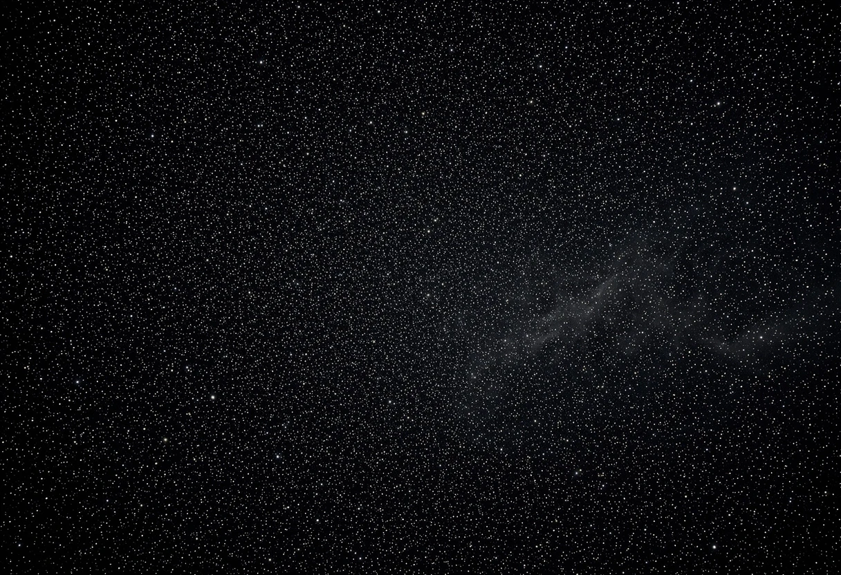 A vast, endless field of countless shimmering stars scattered across the deep black void of dark matter space. No galaxies, no spirals, no central objects — just pure, dense…