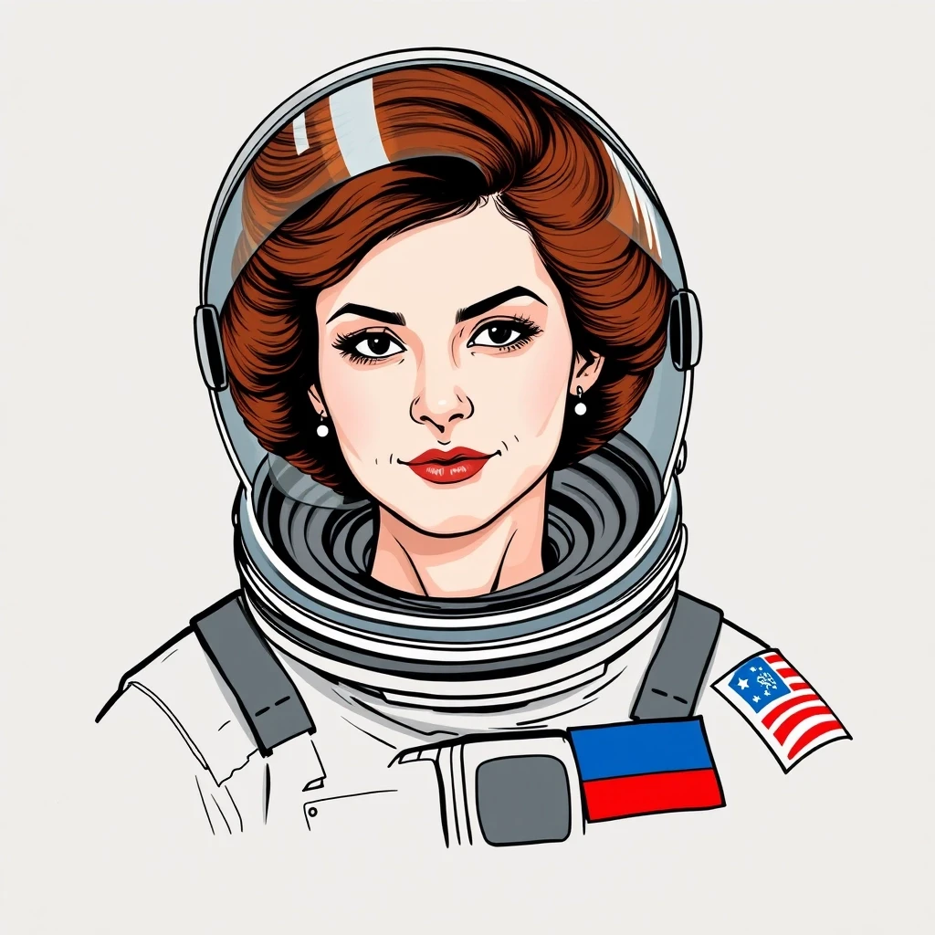 Нарисуй Валентину Терешкову — женщину в костюме космонавта, на плече нашивка флаг России — работа пользователя Морской Аспид