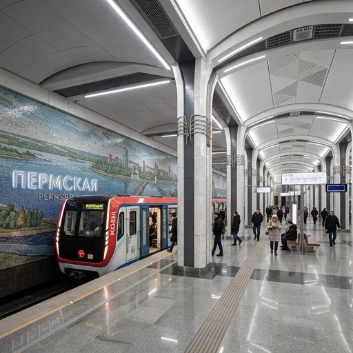 Сделай красивый, современный проект для станции метро Пермская в Новосибирске. Она должна быть калонной, а на одном из путей стоит поезд 81-725.3 "Москва" — работа…