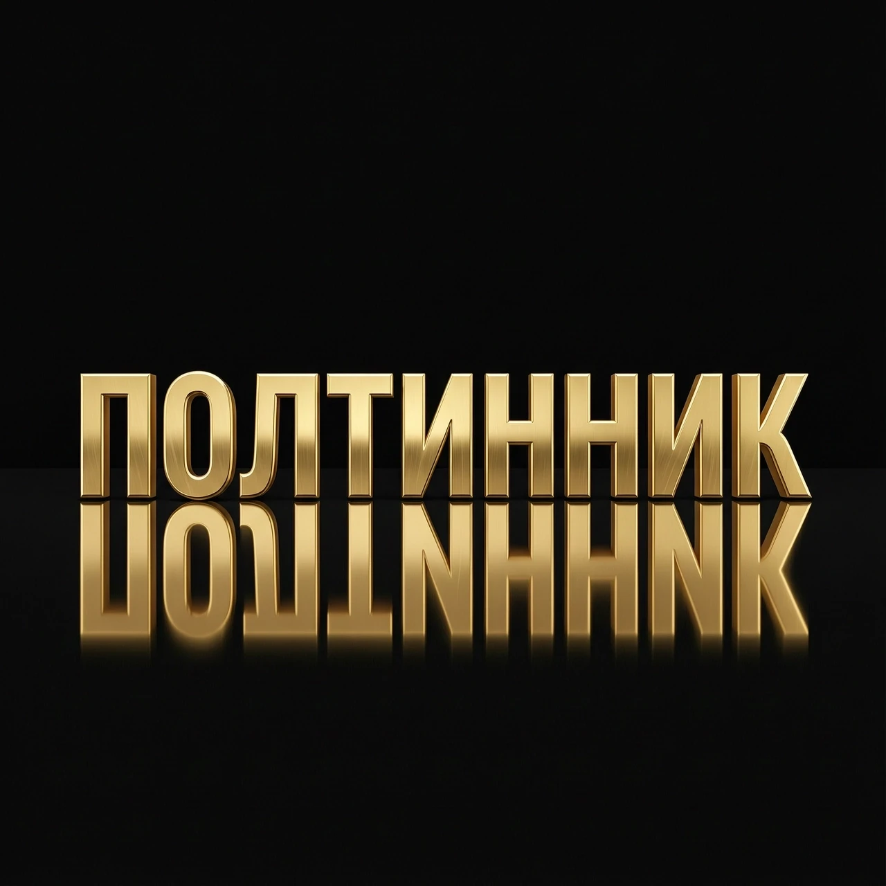 Minimalist composition on a solid, deep matte black background. In the center, the word "ПОЛТИННИК" is rendered in a bold, upright Soviet Afisha Cap style, reminiscent…