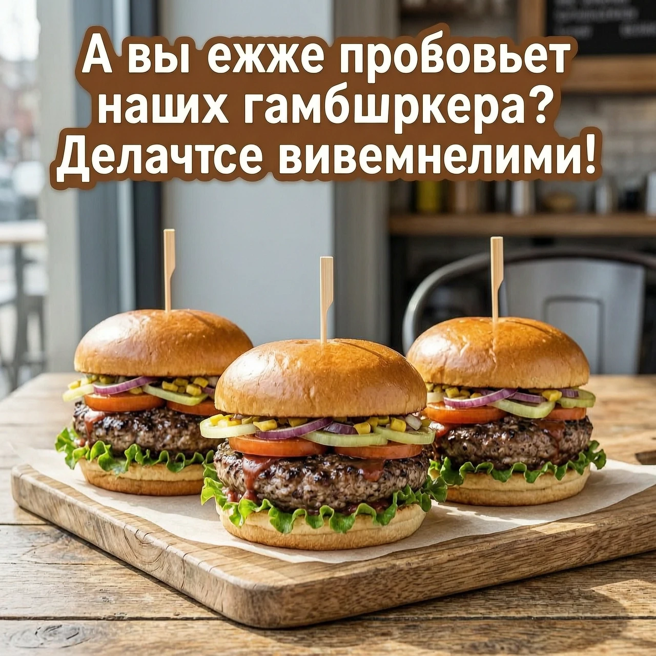 А вы уже пробовали наши гамбургеры? Делитесь впечатлениями! — работа пользователя Радужная Гроза
