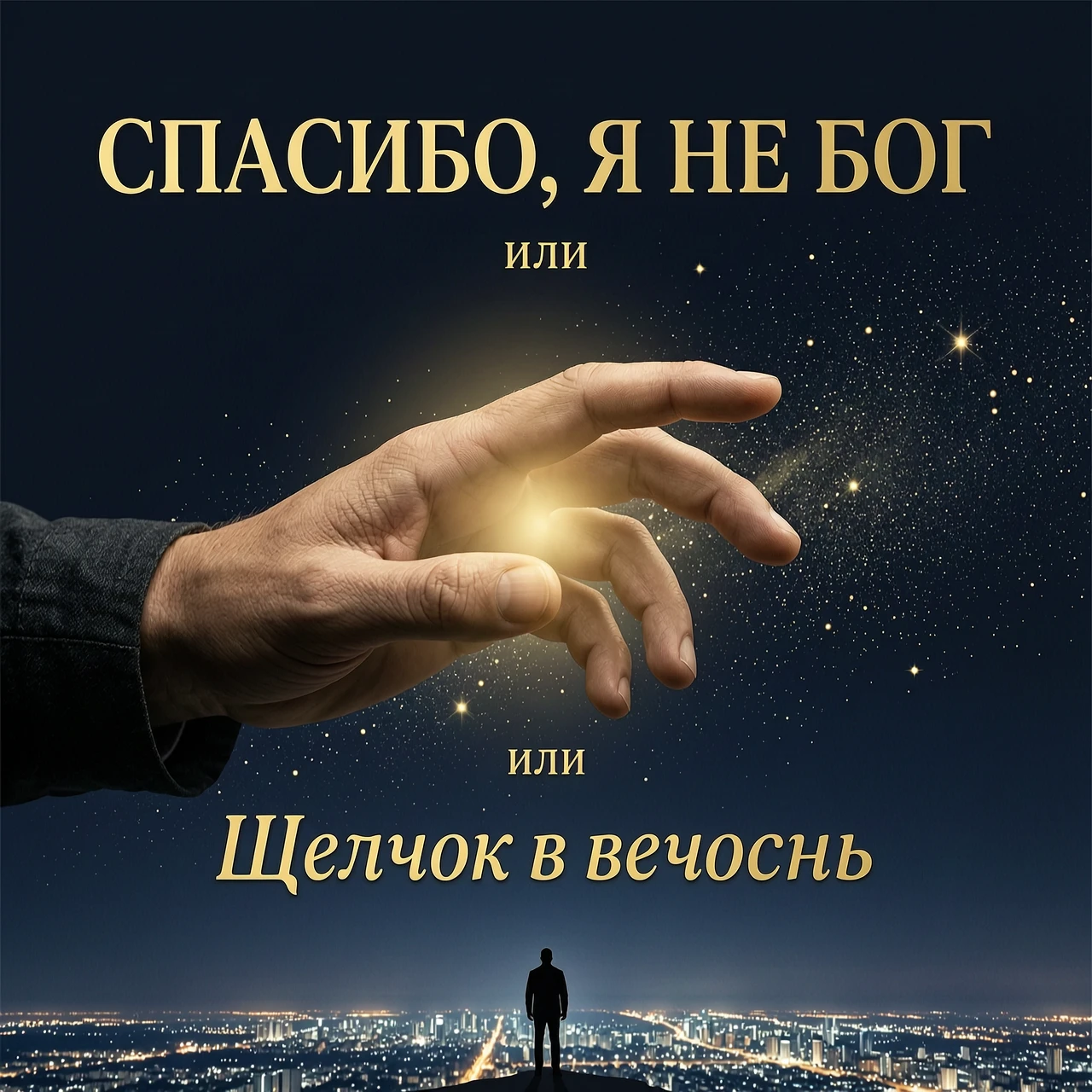 Book cover design, cinematic realism, high-concept minimalism. Background: Deep midnight blue, almost obsidian, with a subtle, tactile texture of fine cosmic sand and drifting…