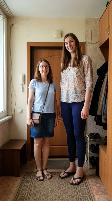 A vertical shot taken with a mobile phone camera: two friends are standing by the door in an ordinary Moscow apartment. Both of them are considered tall, and that’s the whole…