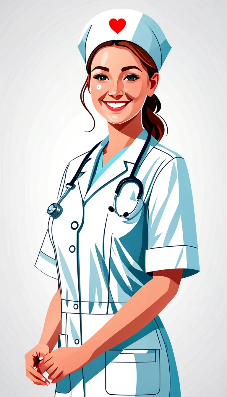 Professional vector graphics on a pristine white background. realictic Nurse smiling, pressure measurement, heart health. — работа пользователя Радужный Чародей