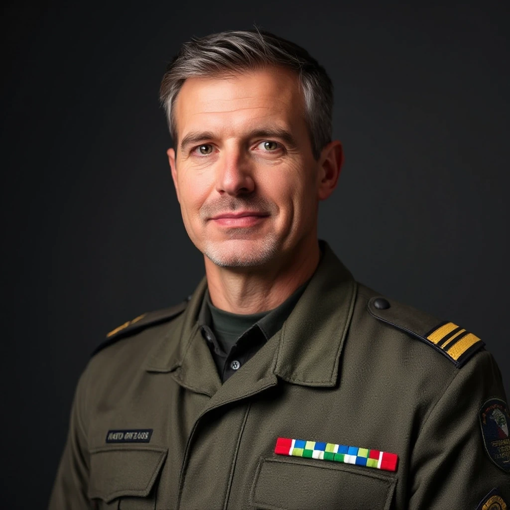 professional portrait of middle aged relaxed francian lieutenant in NATO uniform. — работа пользователя Firebat