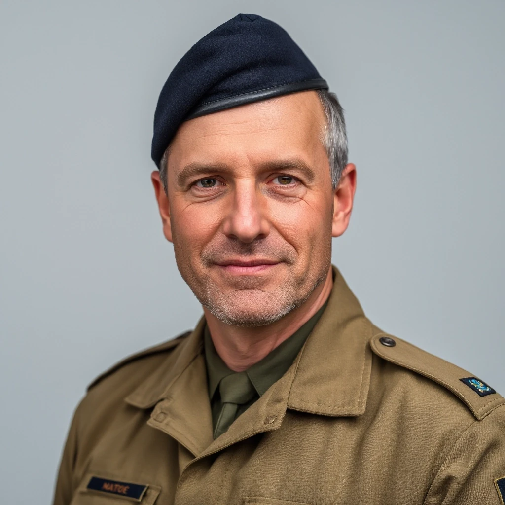 professional portrait of middle aged relaxed francian lieutenant in NATO uniform. — работа пользователя Firebat