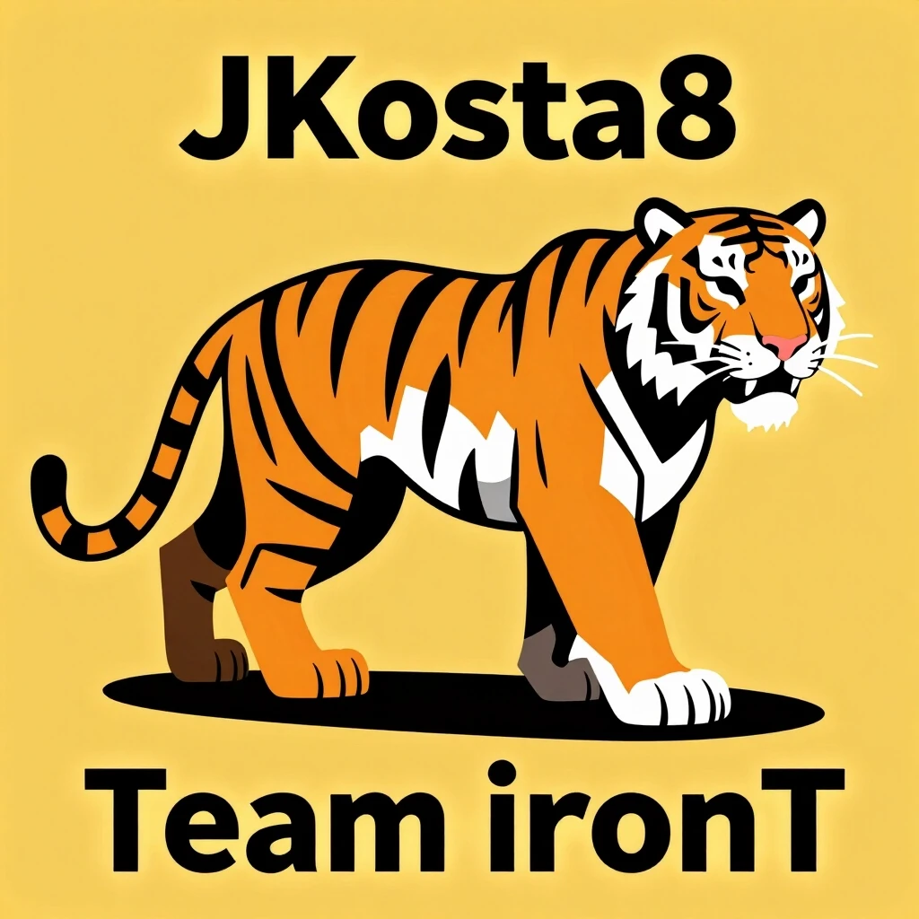 Создай картинку с видом тигра железного и с надписью - JKosta8 а ниже тигра сделай надпись Team ironT — работа пользователя Мистический Атом