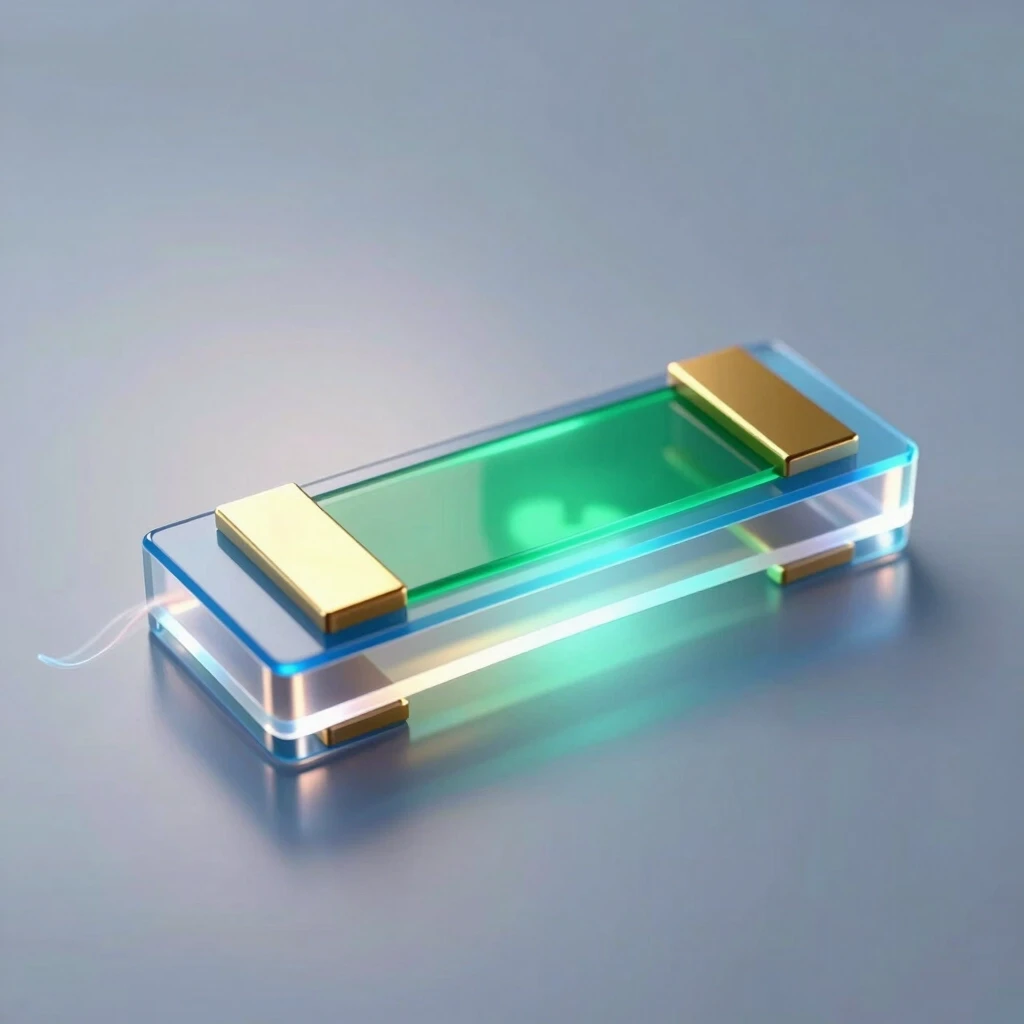 A hyper‑realistic scientific 3D illustration of a single organic field‑effect transistor with a bottom gate and top contacts of the following structure (thin layers from bottom…