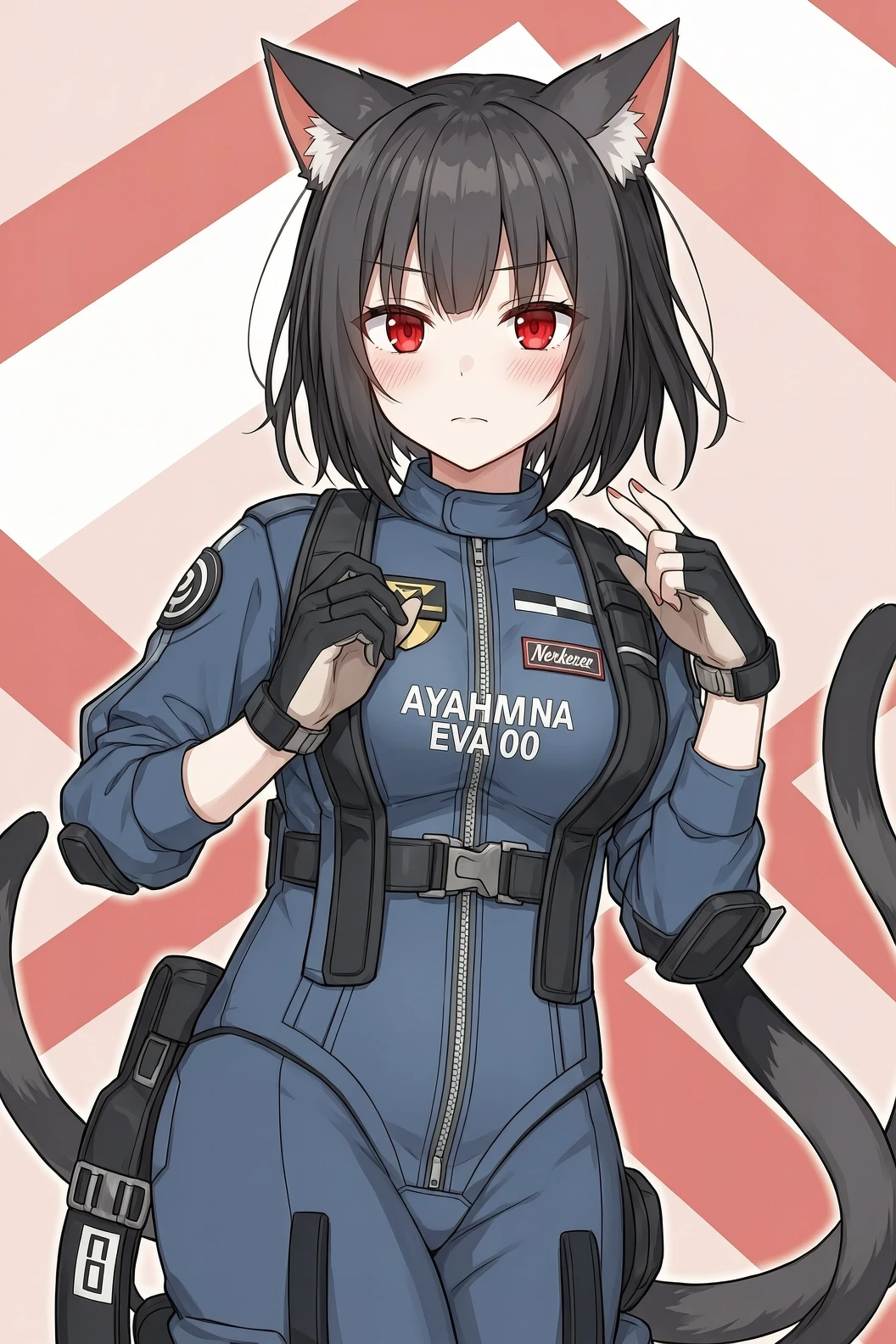 Персонаж Cinnamon из Nekopara, в стиле Nekopara, поменяй ей цвет глаз на красный, она одета в пилотирующем костюме Аянами Рей Ева 00. Лицо Яндере. ультра качество — работа…