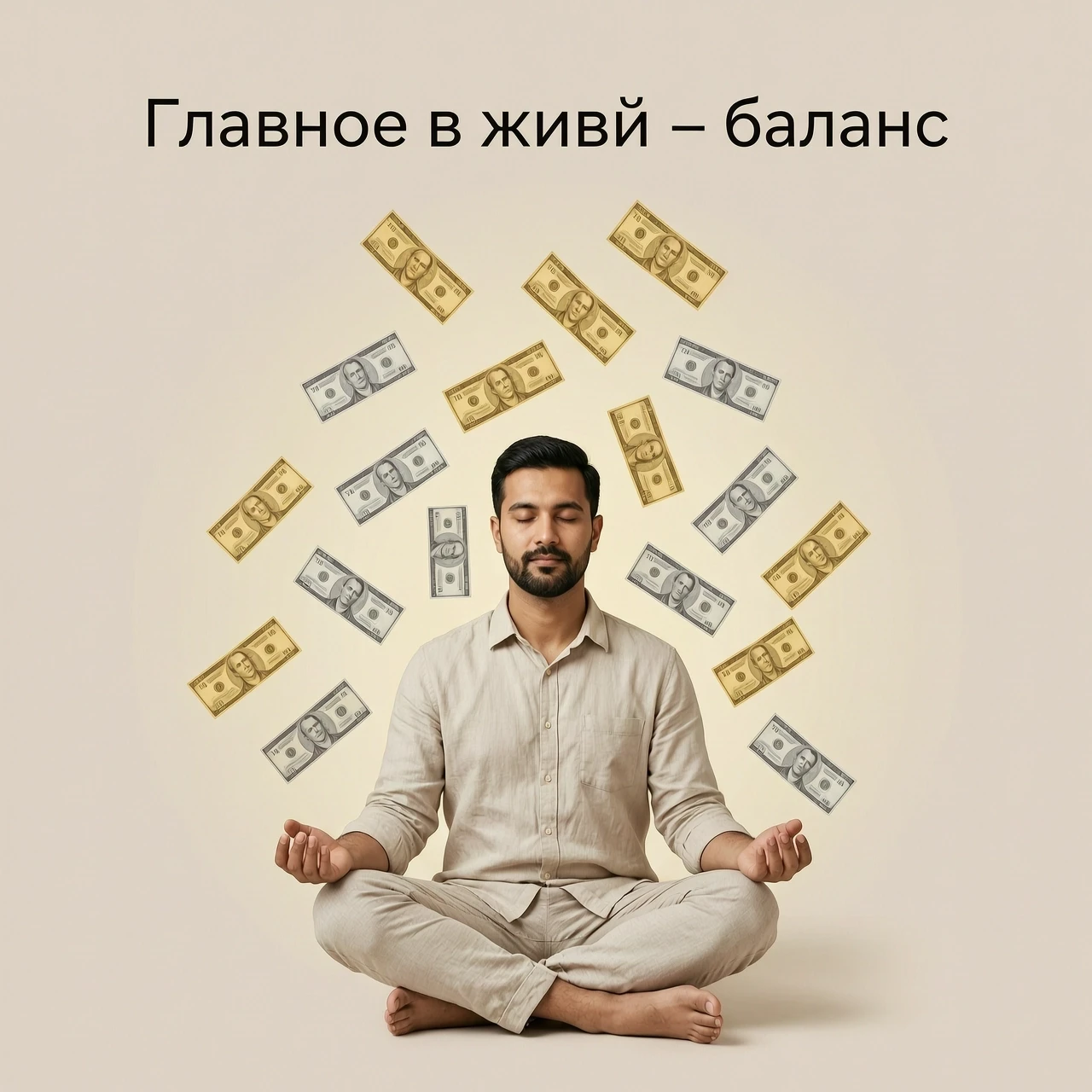 На изображении представлен мужчина, сидящий в классической позе лотоса. Эта поза символизирует спокойствие, гармонию и внутреннюю сосредоточенность. Вокруг медитирующего мужчины…