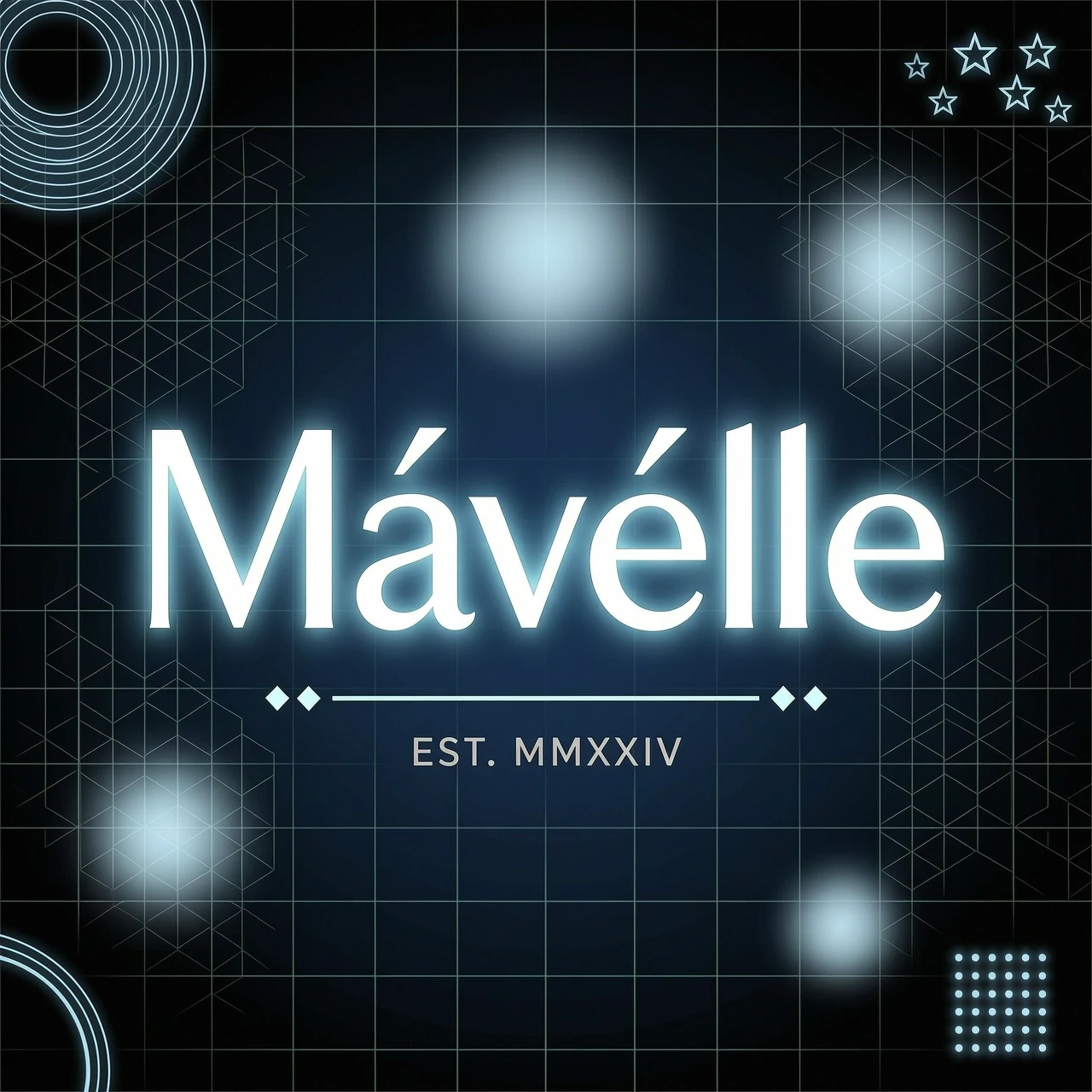 сделай фон синей чёрный эстетичный туда добавь надпись Mávelle — работа пользователя Изысканный Гиппогриф