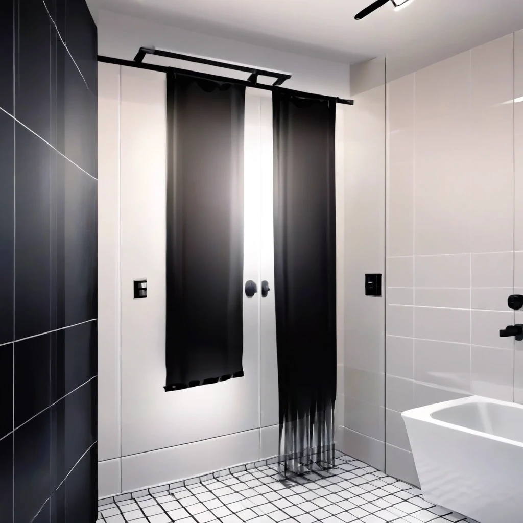 black transparent fabric slides down the wall, no people, tile, bathroom — работа пользователя Мистическая Фея