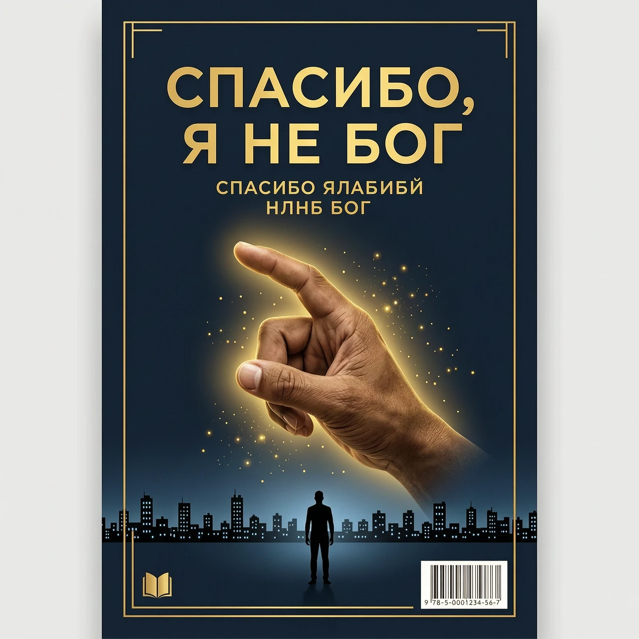 создай обложку книги на русском языке Фон: Тёмно-синий, почти чёрный, с лёгкой текстурой, напоминающей песок или пыль. Центр: Крупным планом, вид от первого лица - ладонь…
