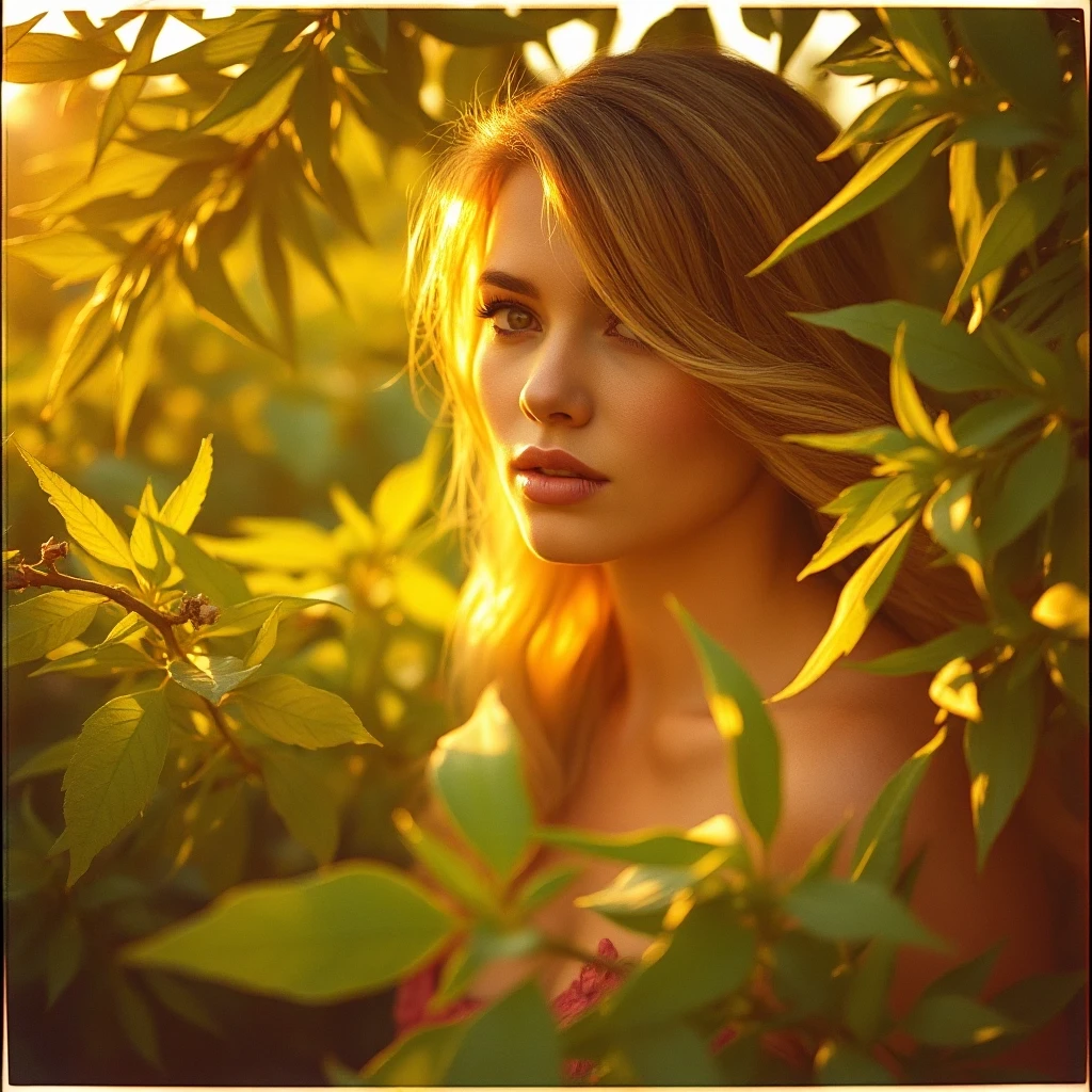 Magnificent heavyset Traditional (Jill Valentine:1.1) , Lip Ring, foliage, at Golden hour, Instax, octane engine, indigenous, magic atmosphere, contemporary fine detail,…